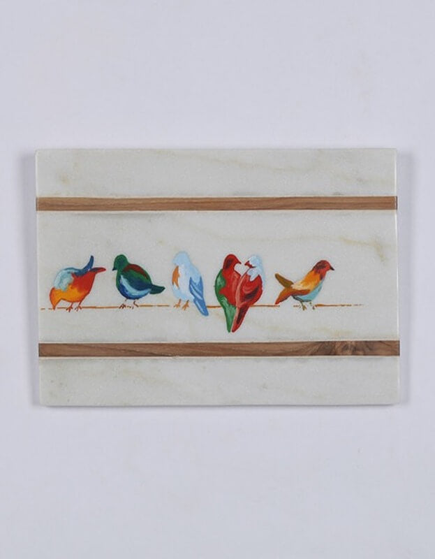 Happy Birdies Marble Wall Art