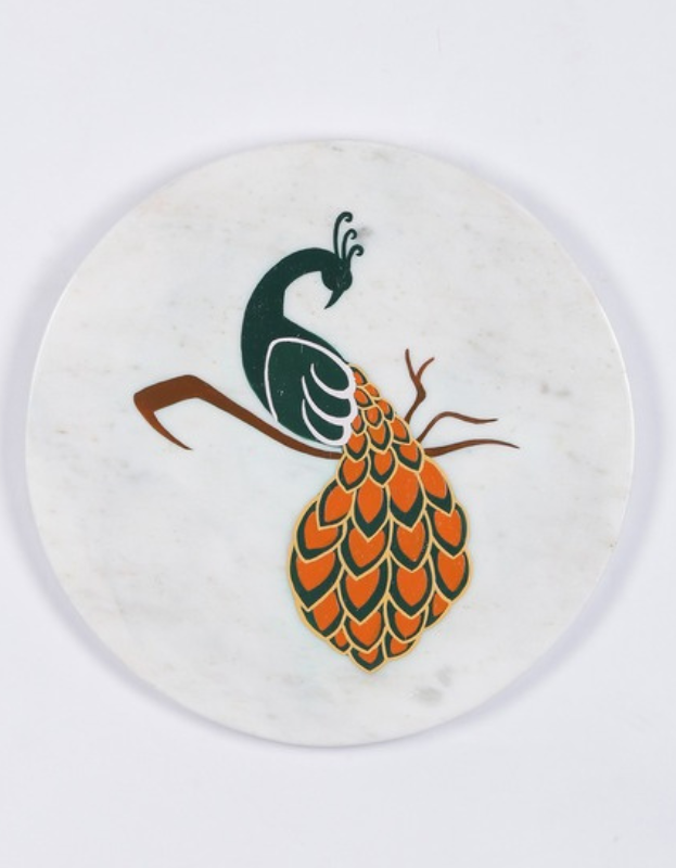 Color Me Peacock Marble Wall Art