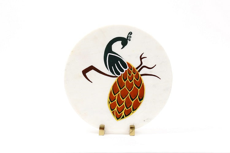 Color Me Peacock Marble Table Decor Item