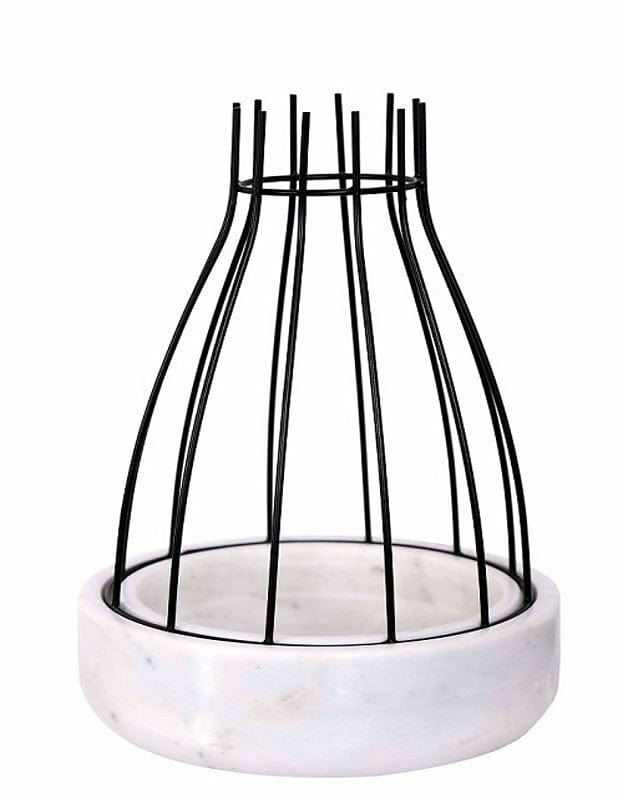 White Marble Base with Black Metal Web Planter