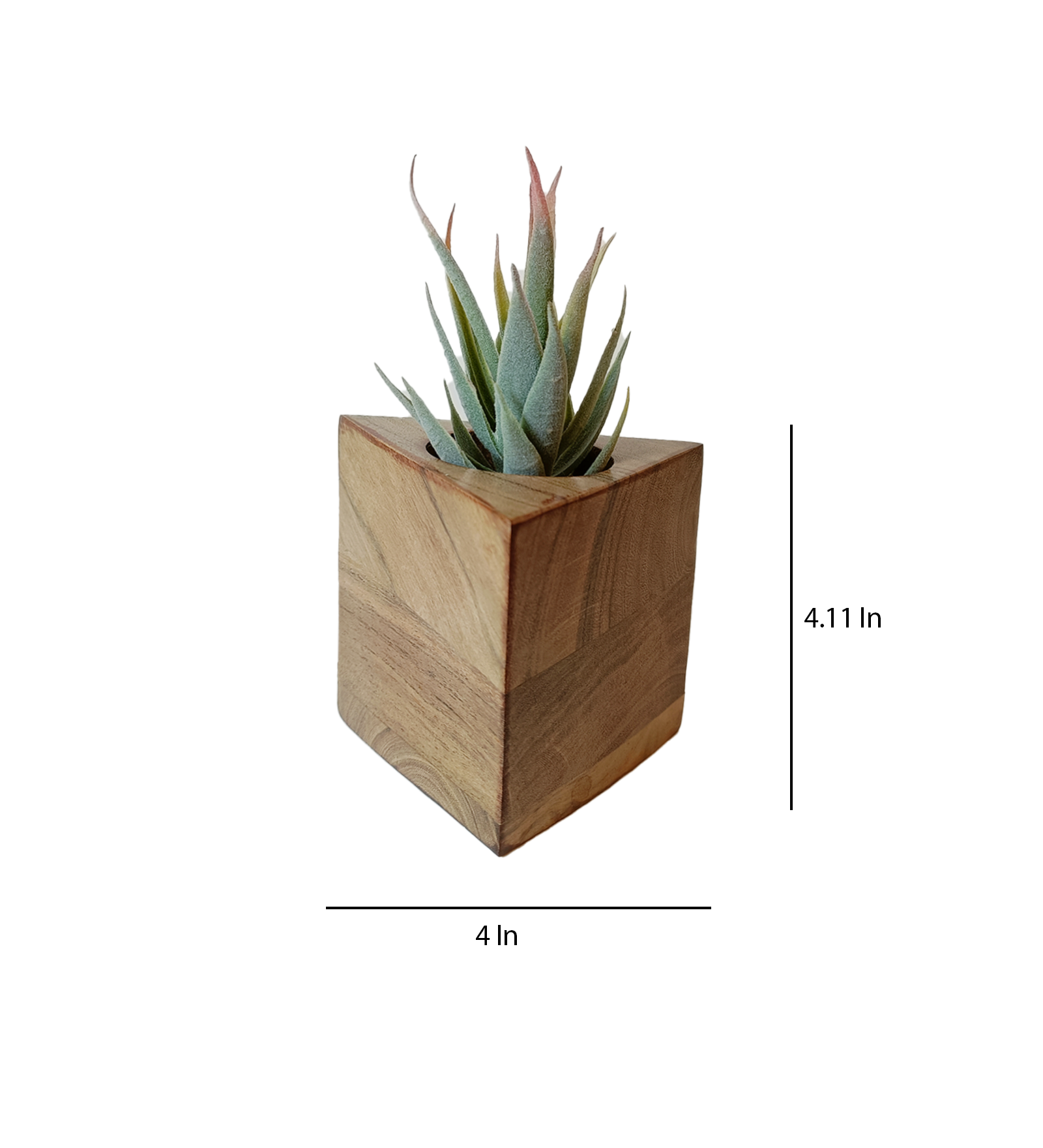 Triangle Wooden Vase with Artificial Succulent Plant