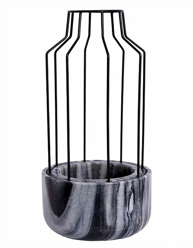 Grey Marble Base with Black Mesh Planter