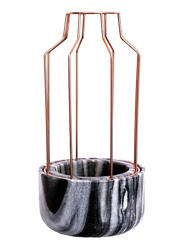 Grey Marble Base with Copper Metal Mesh Planter
