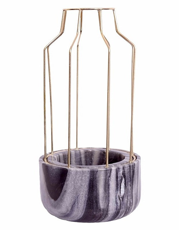 Grey Marble Base with Gold Metal Mesh Planter