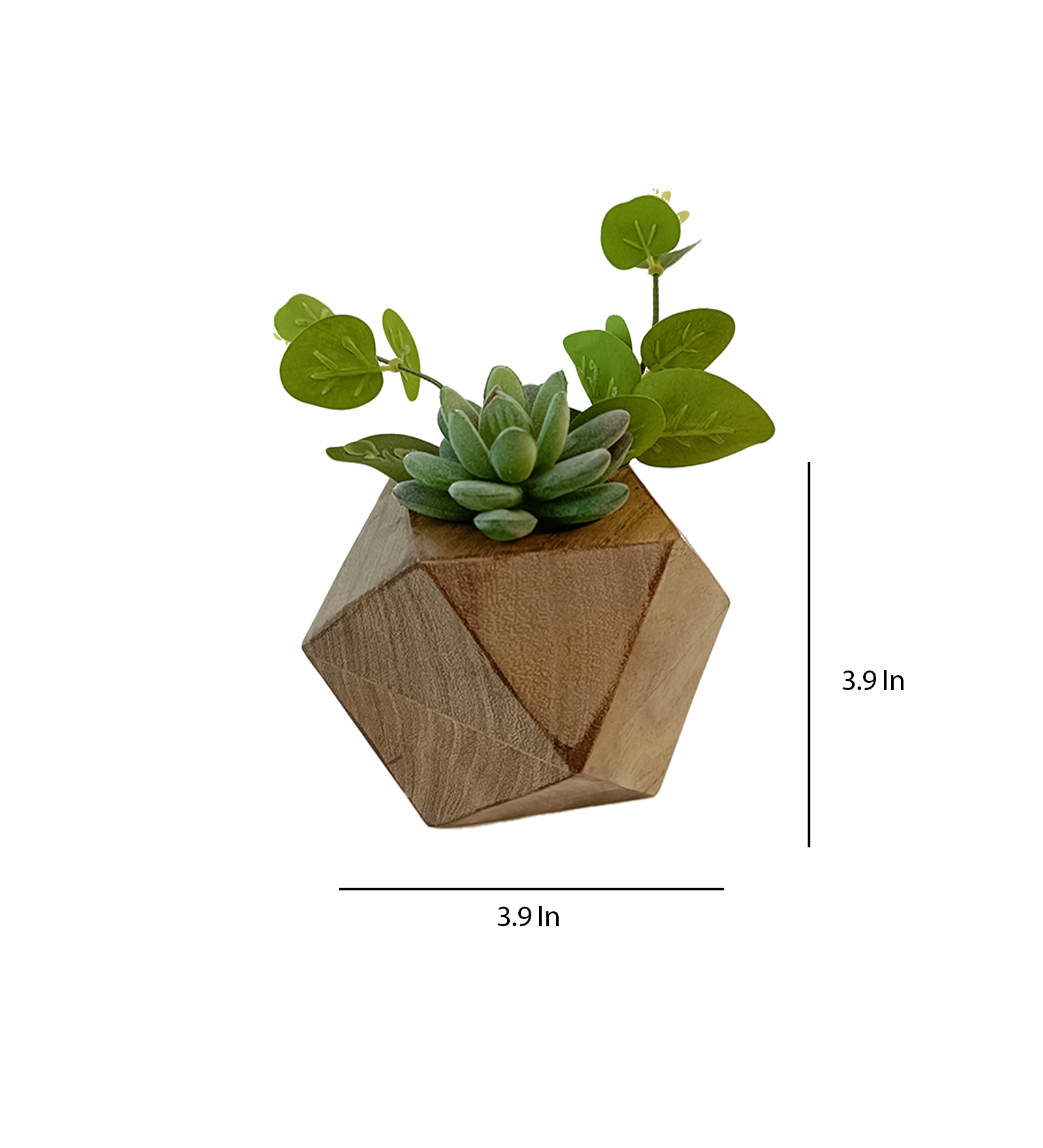Small Hexagon Wooden Vase with Artificial Succulent Plant