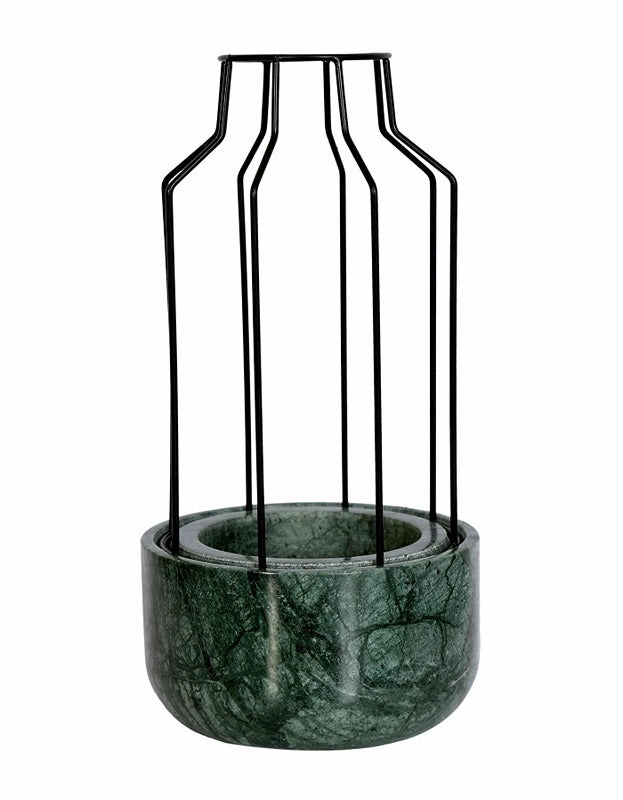 Green Marble Base with Black Metal Mesh Planter