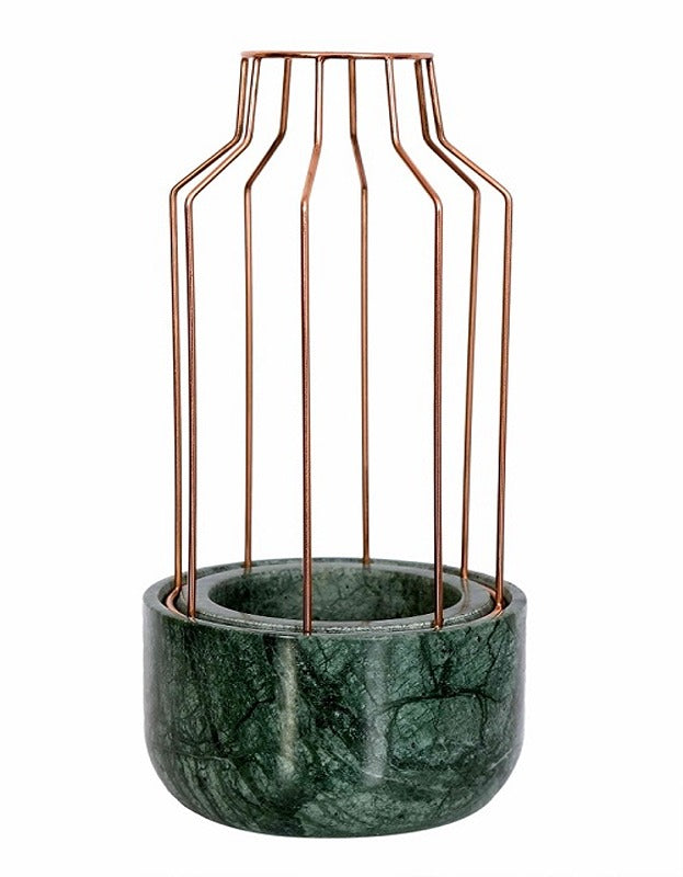 Green Marble Base with Copper Metal Mesh Planter