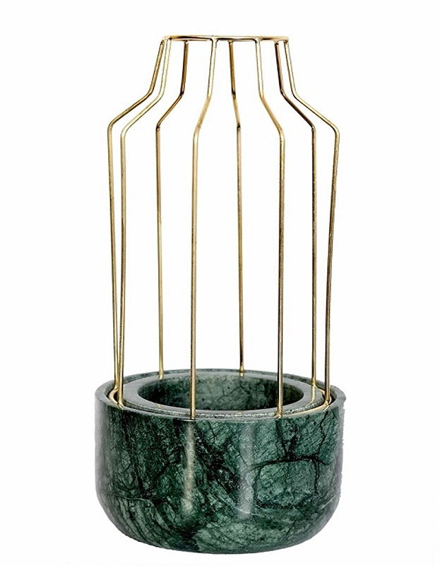 Green Marble Base with Gold Metal Mesh Planter