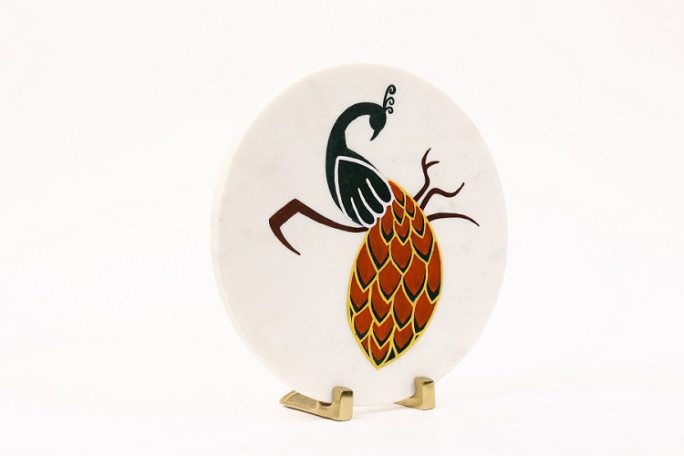 Color Me Peacock Marble Table Decor Item