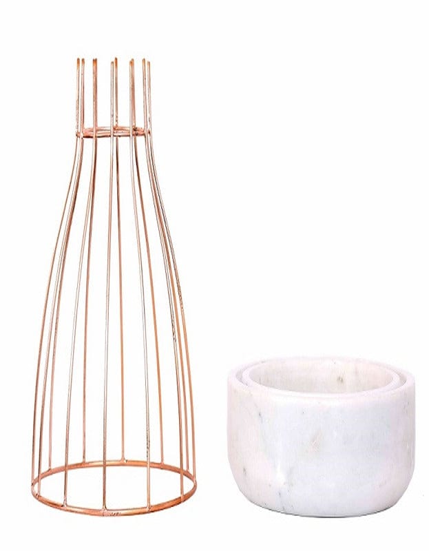 White Marble Base with Copper Metal Web Planter