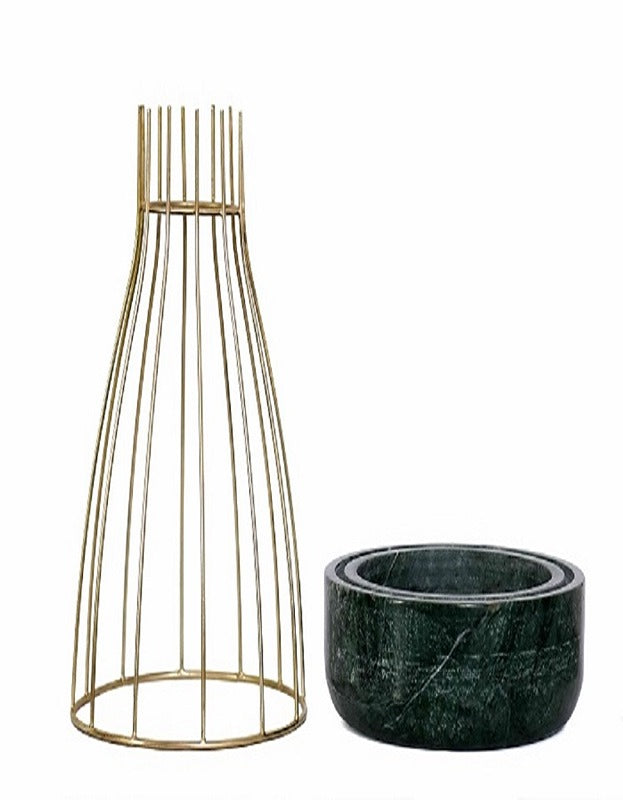 Green Marble Base with Gold Metal Web Planter