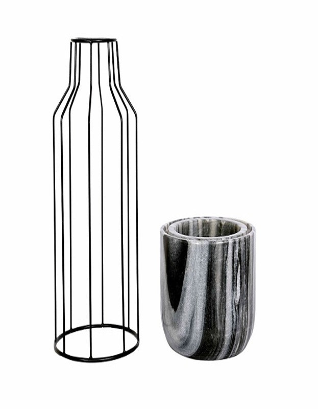 Grey Marble Base with Black Mesh Planter