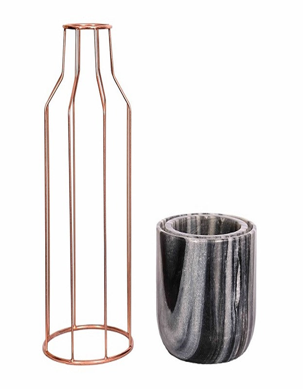 Grey Marble Base with Copper Metal Mesh Planter