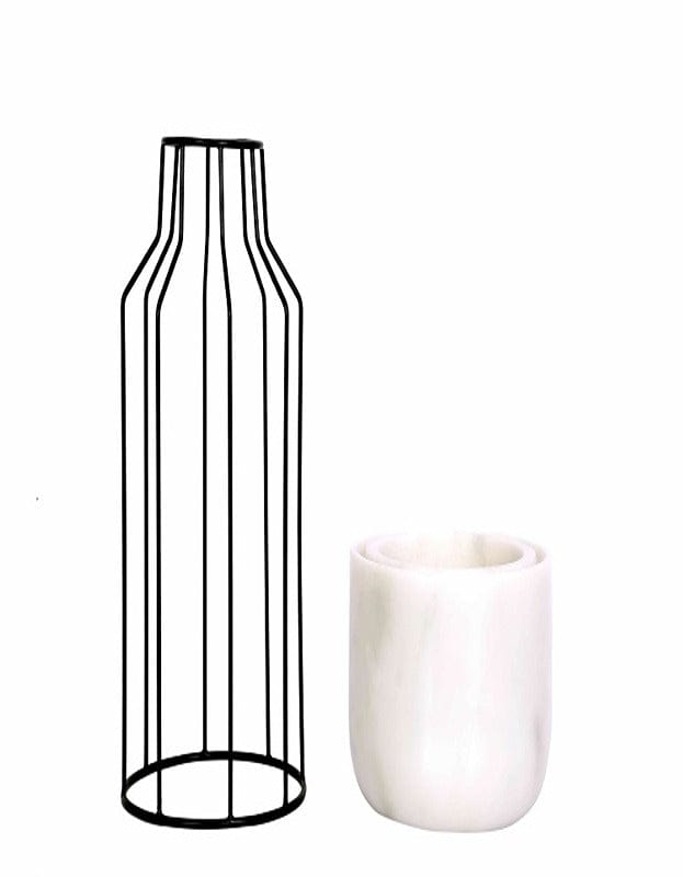 White Marble Base with Black Metal Mesh Planter