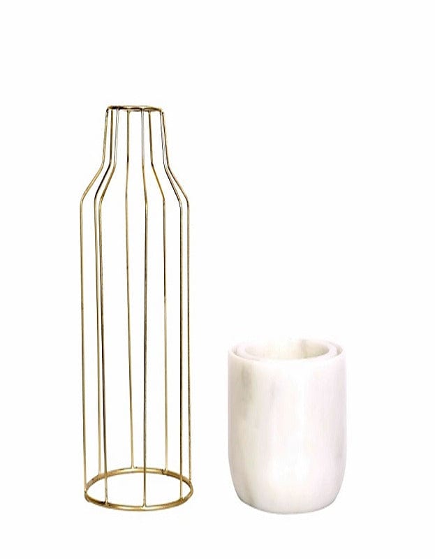 White Marble Base with Gold Metal Mesh Planter