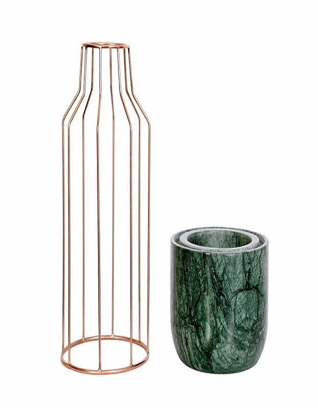 Green Marble Base with Copper Metal Mesh Planter