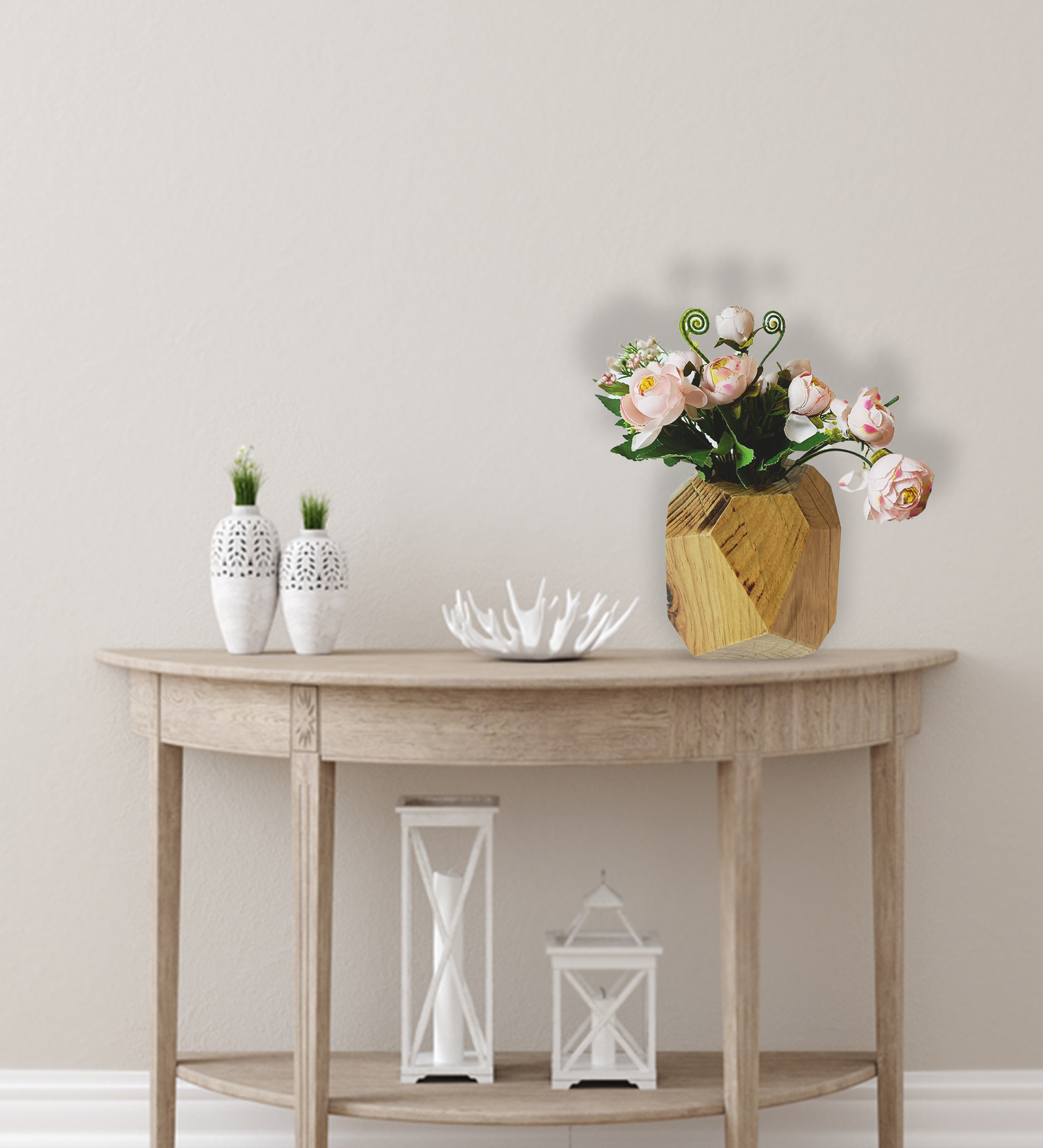 Pineapple Wooden Vase with Artificial Flowers