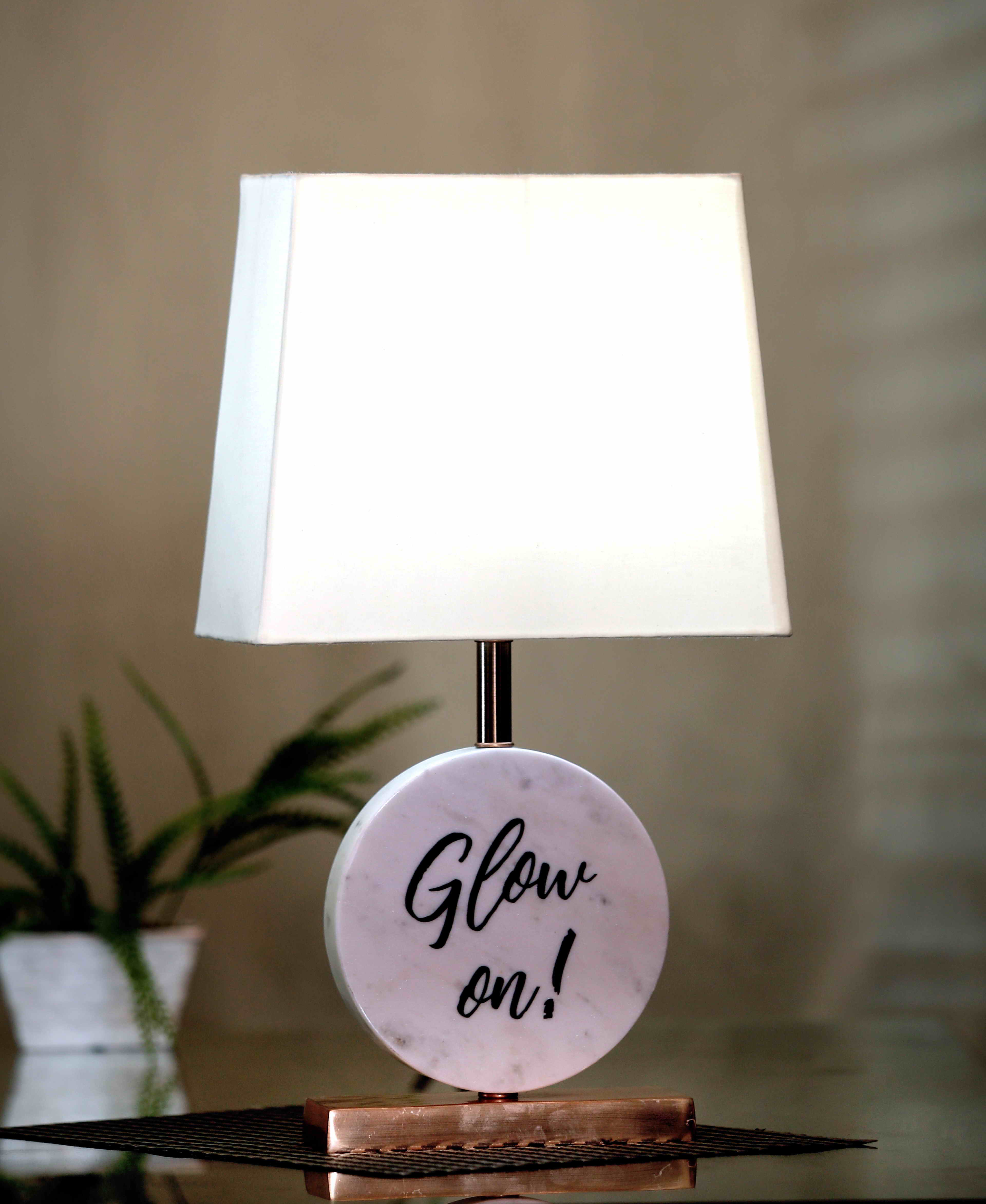 Glow On Round Marble Table Lamp White Copper
