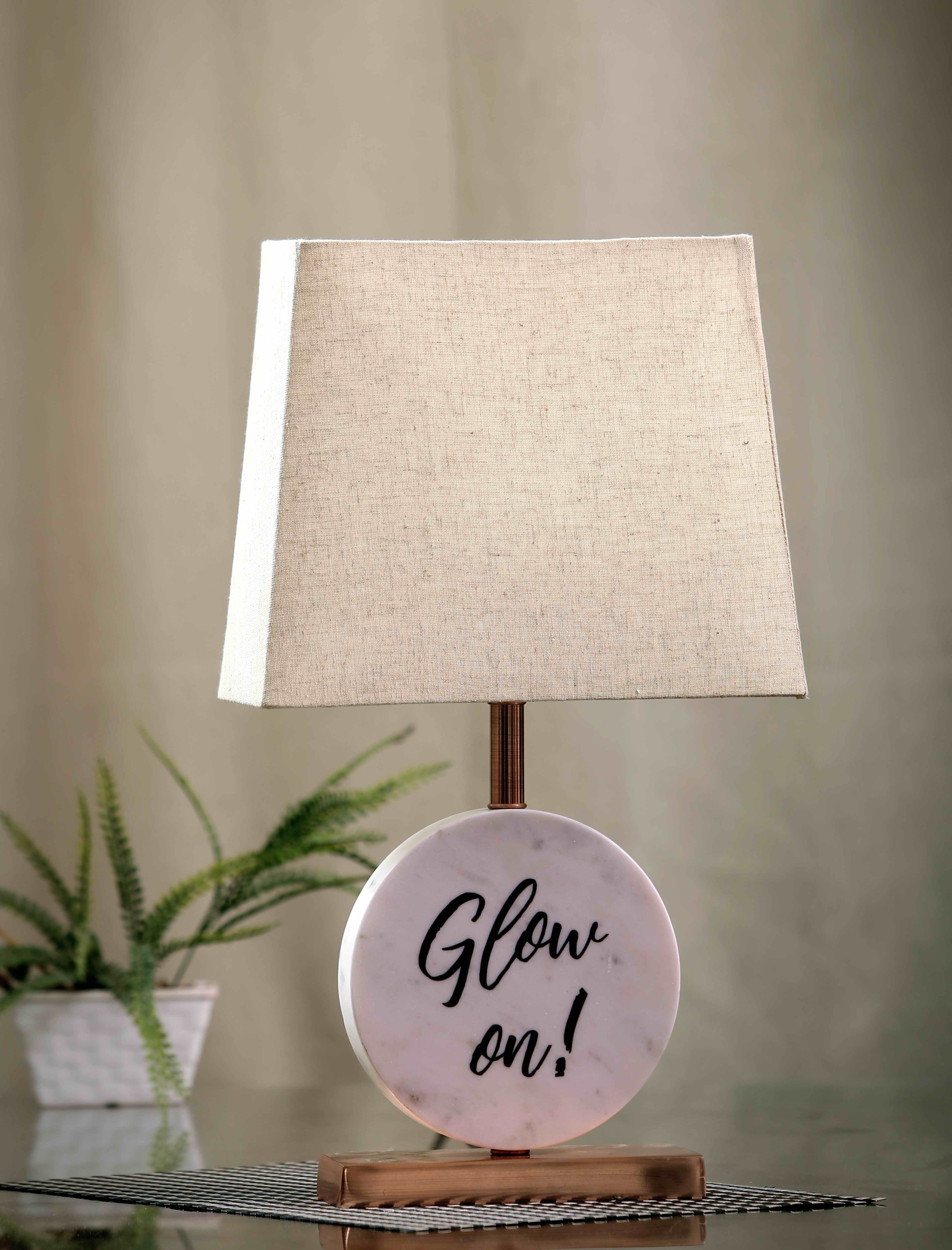 Glow On Round Marble Table Lamp Beige Copper