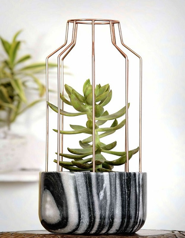 Grey Marble Base with Copper Metal Mesh Planter