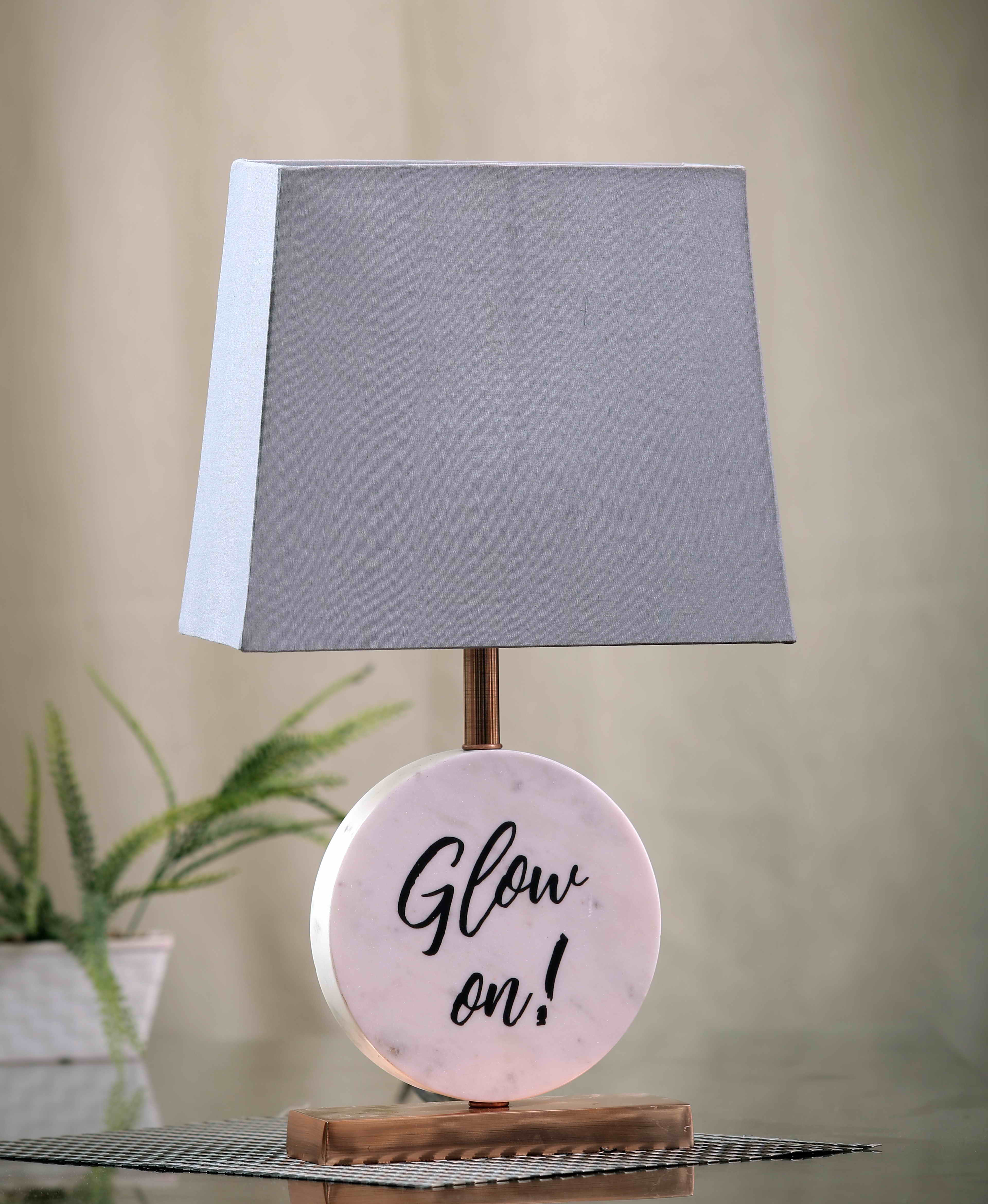 Glow On Round Marble Table Lamp Grey Brass