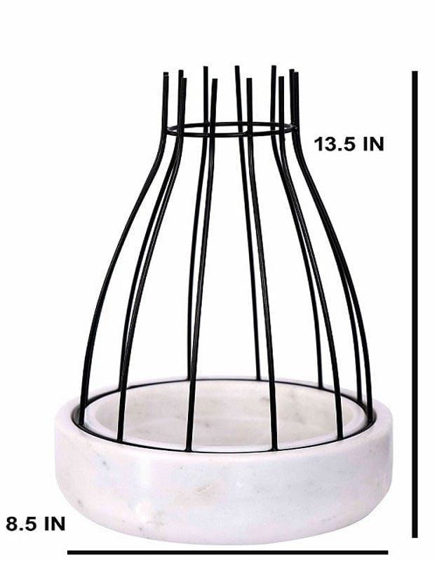 White Marble Base with Black Metal Web Planter