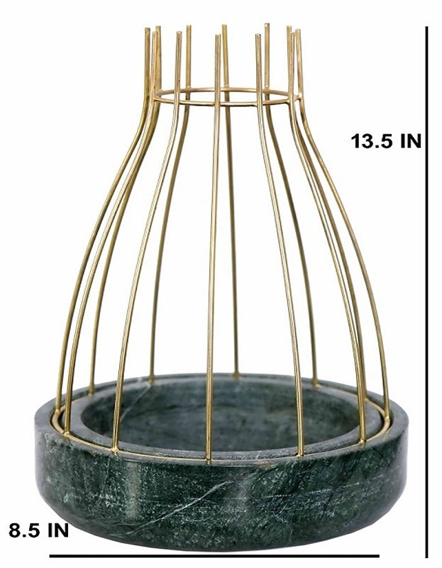 Green Marble Base with Gold Metal Web Planter