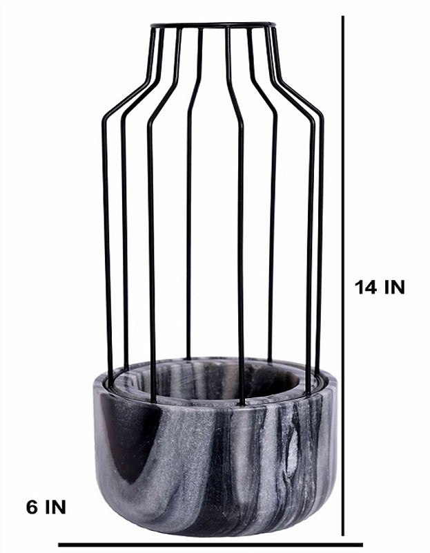 Grey Marble Base with Black Mesh Planter