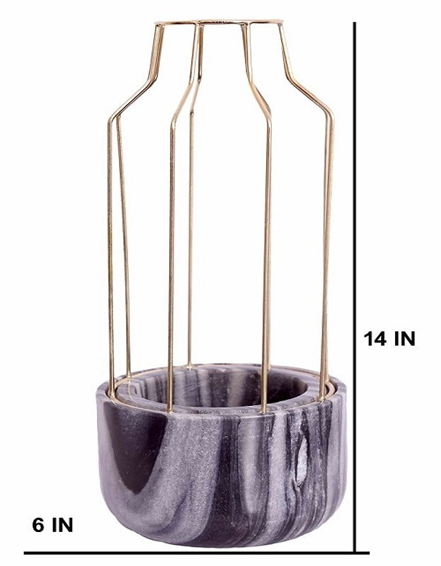 Grey Marble Base with Gold Metal Mesh Planter