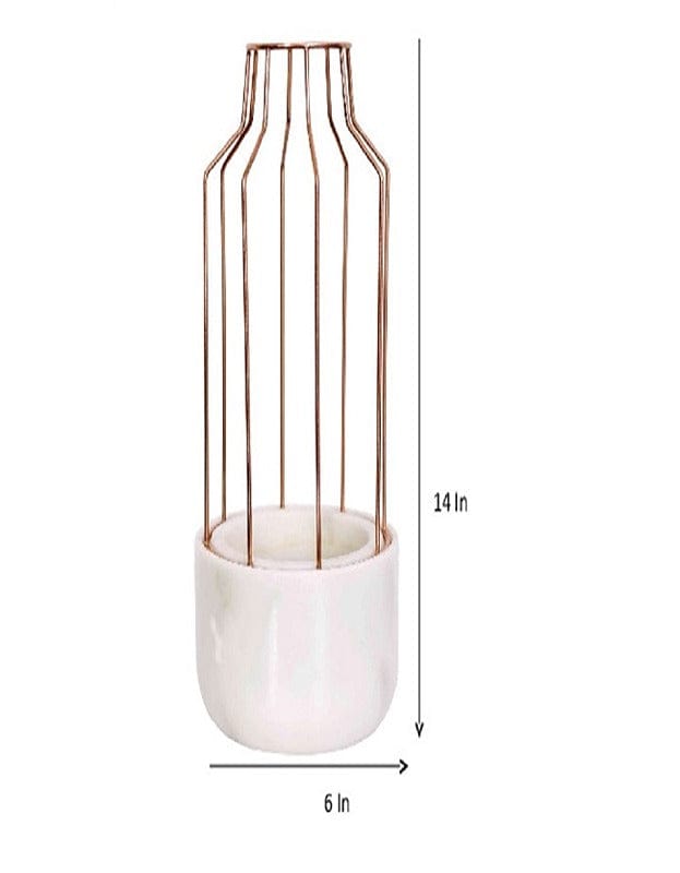 White Marble Base with Copper Metal Mesh Planter