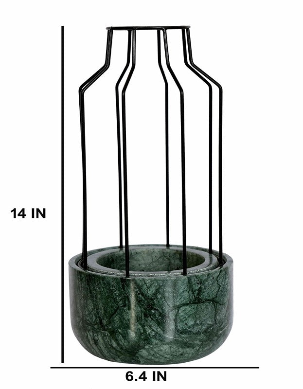 Green Marble Base with Black Metal Mesh Planter