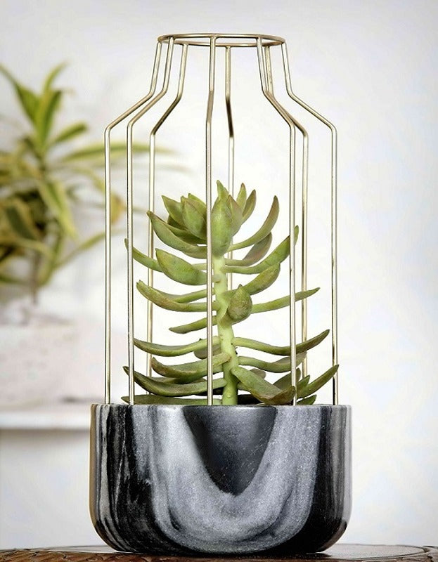 Grey Marble Base with Gold Metal Mesh Planter