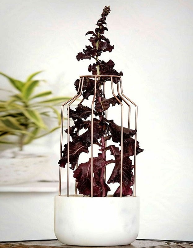 White Marble Base with Copper Metal Mesh Planter