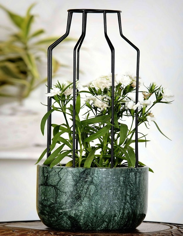 Green Marble Base with Black Metal Mesh Planter
