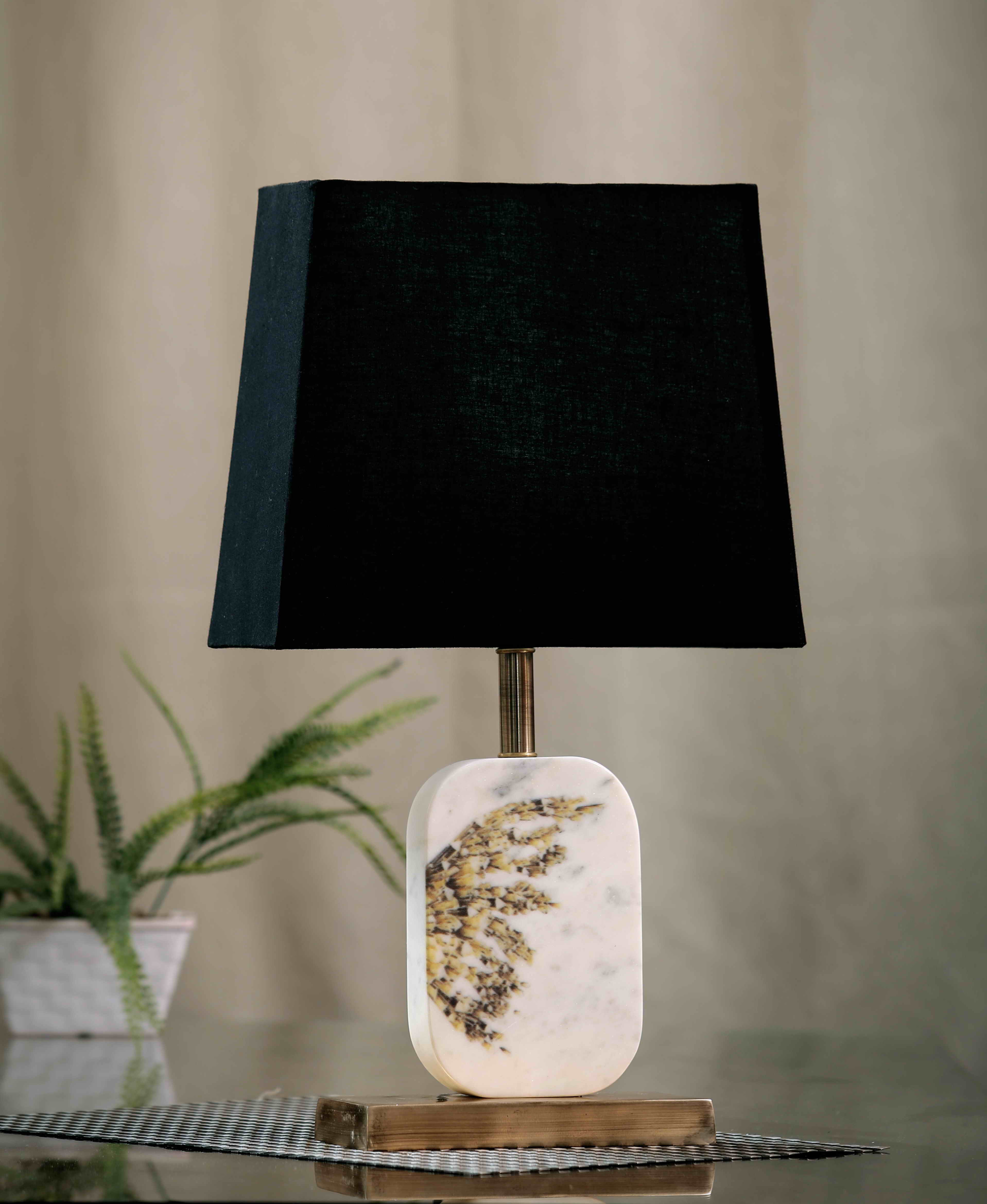 Winged Marble Table Lamp Black Brass