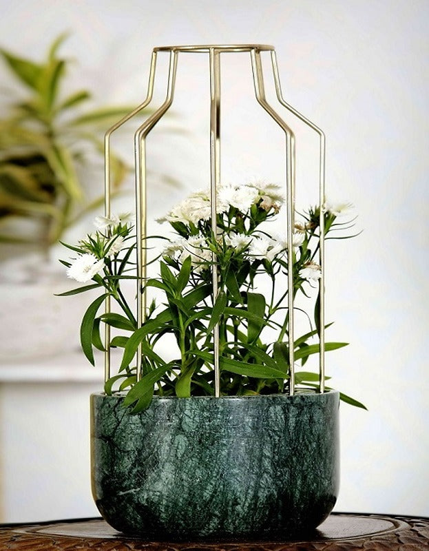 Green Marble Base with Gold Metal Mesh Planter
