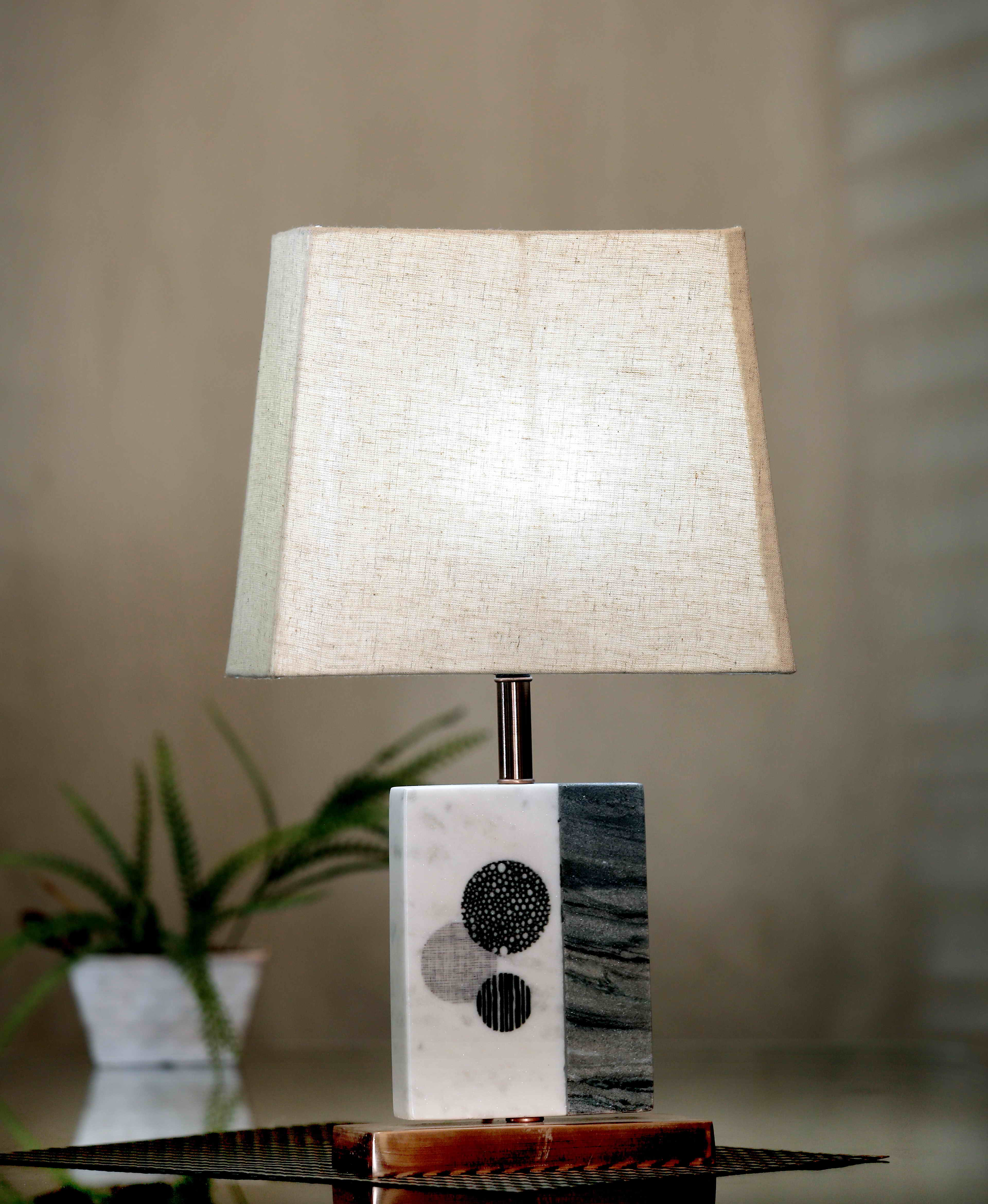 Black and White Marble Table Lamp Beige Copper Base