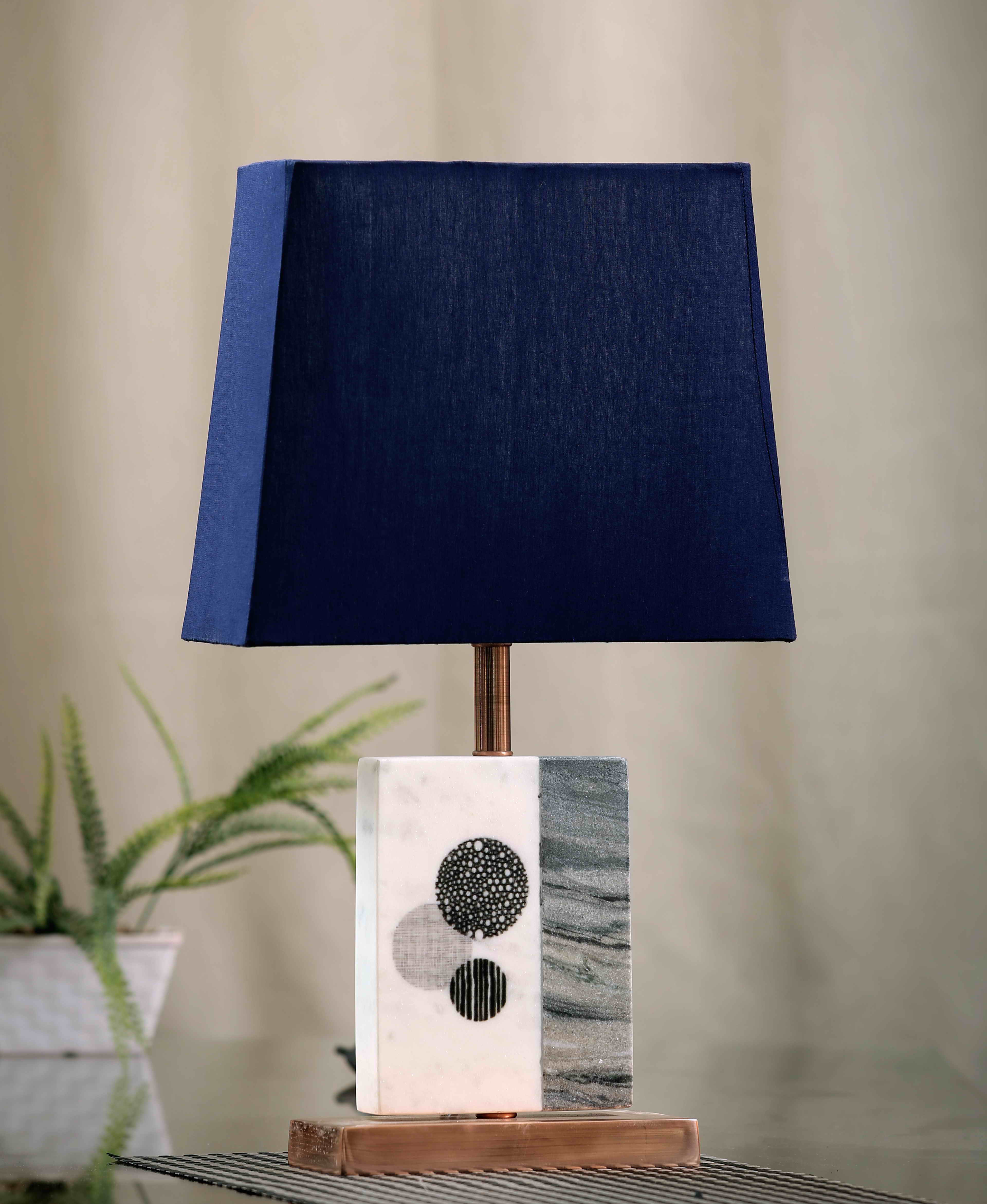 Black and White Marble Table Lamp Blue Copper Base