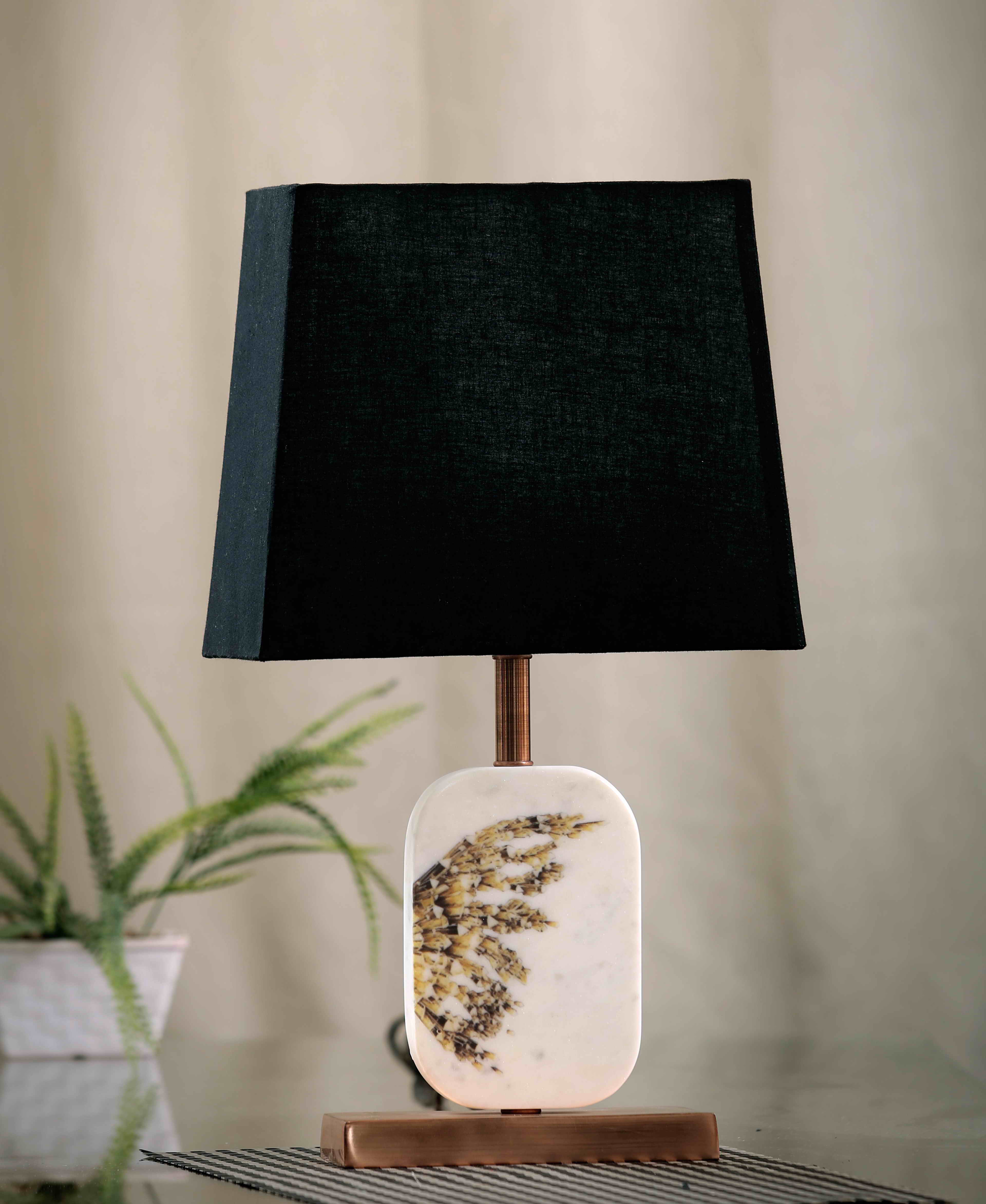 Winged Marble Table Lamp Black Copper