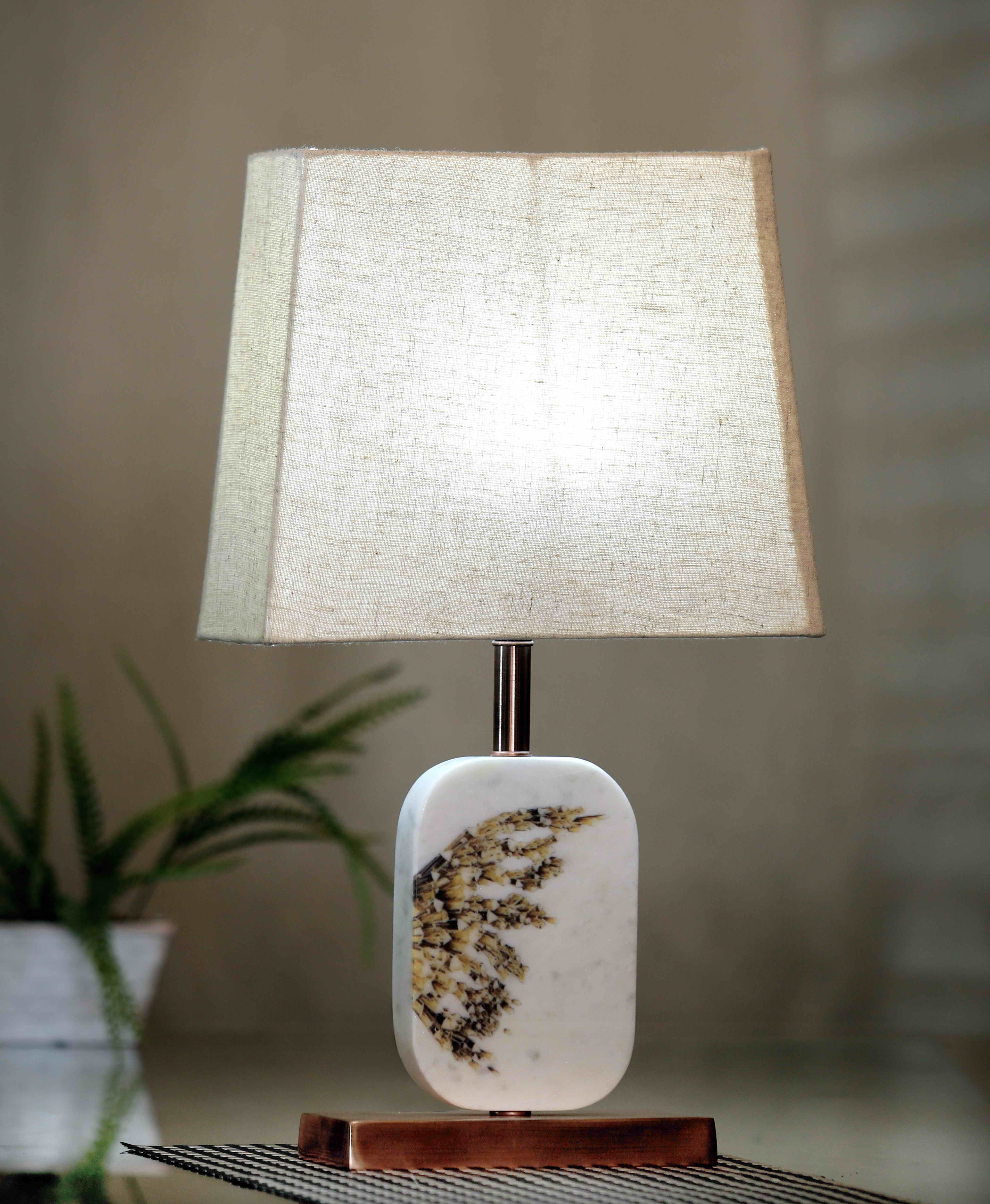 Winged Marble Table Lamp Beige Copper