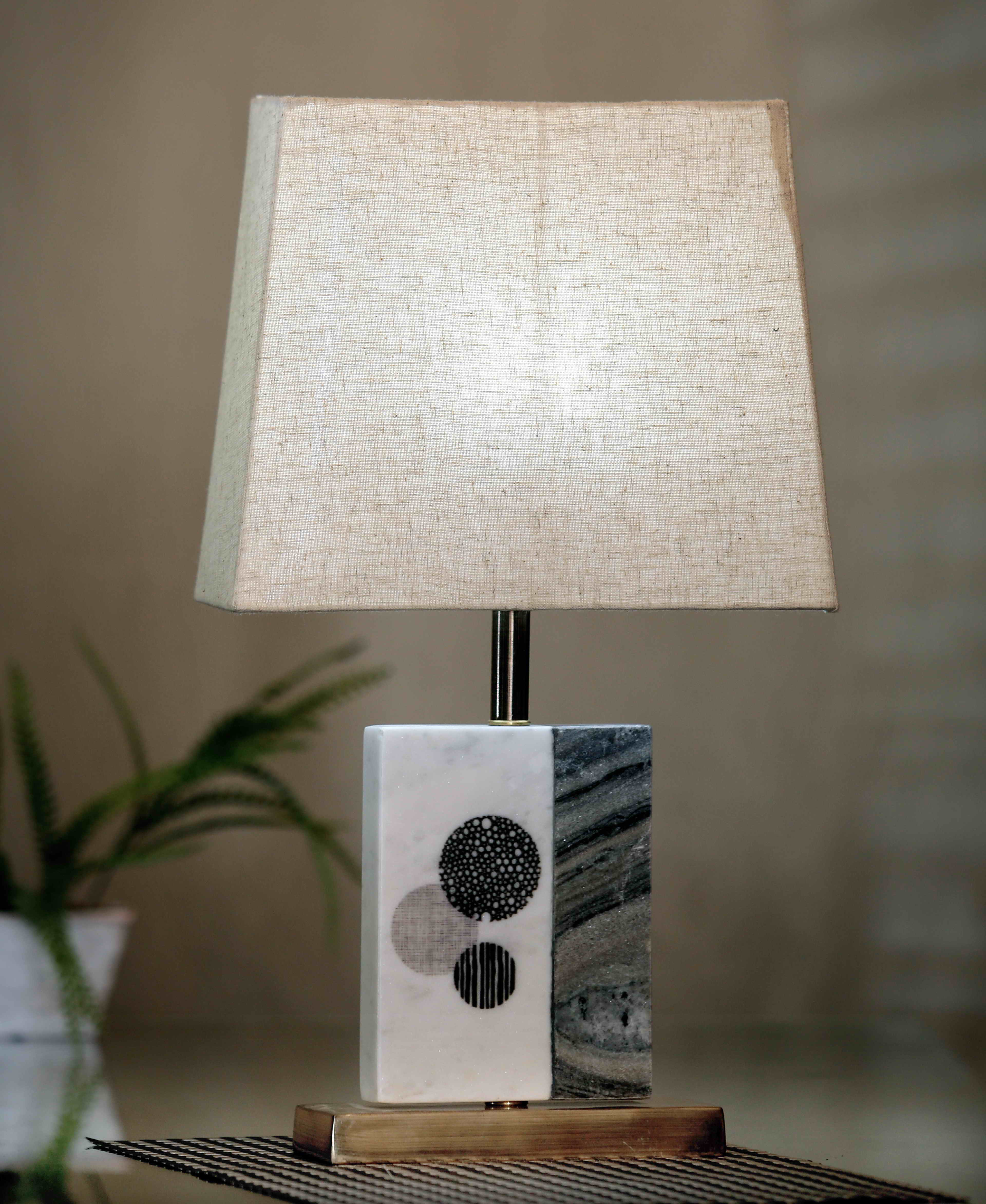 Black and White Marble Table Lamp Beige Brass Base