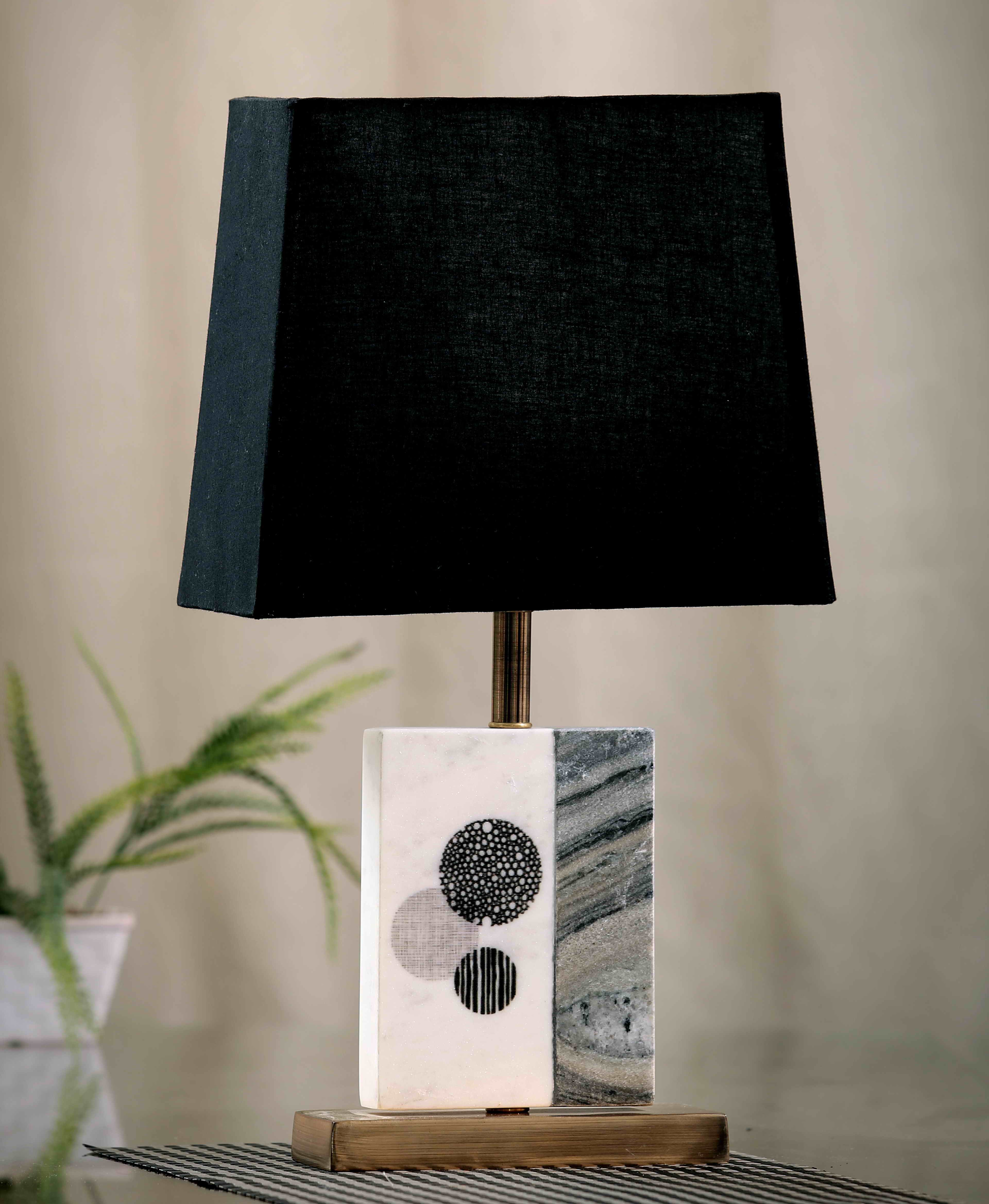 Black and White Marble Table Lamp Black Brass Base