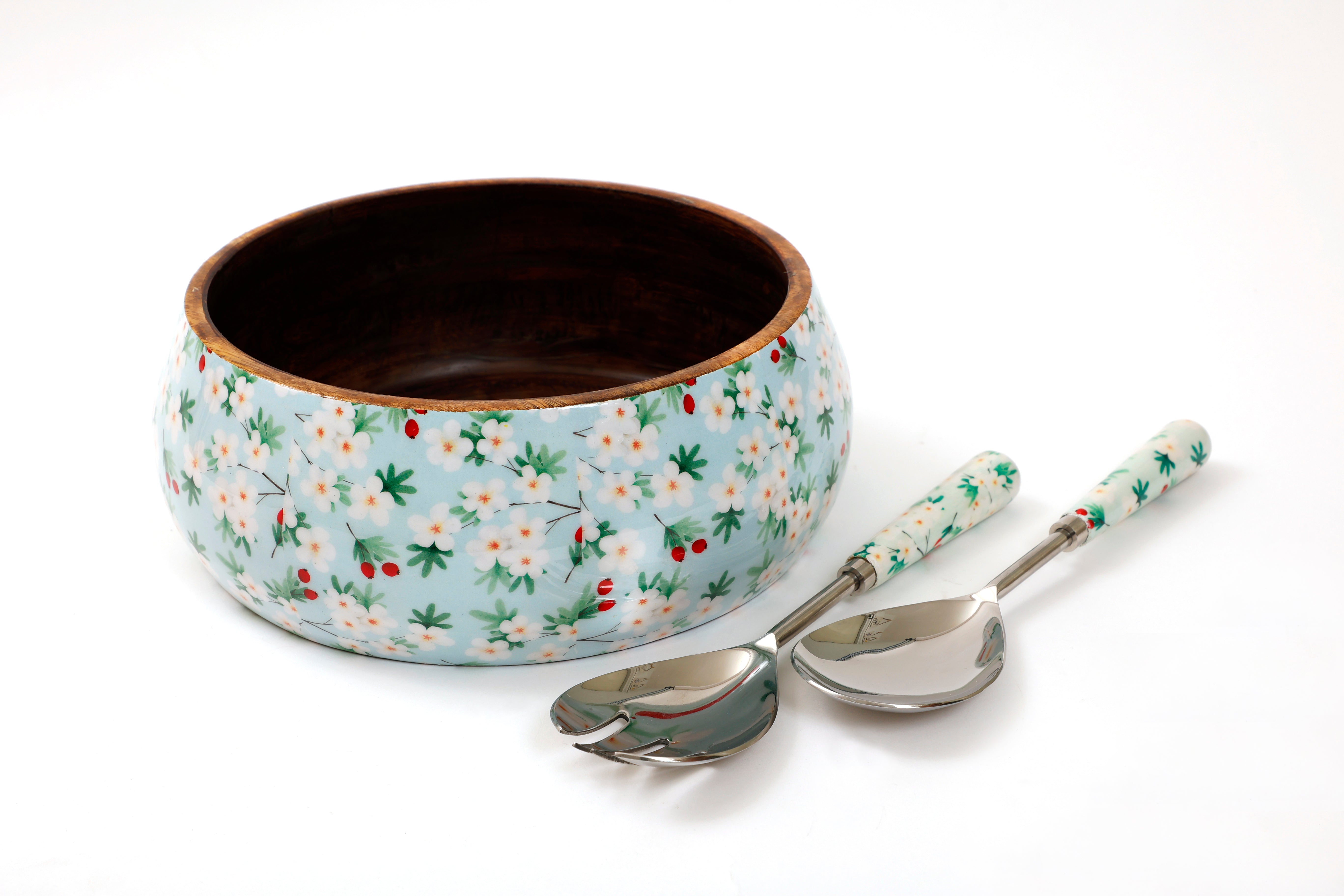 Flowered Salad Bowl with Servers