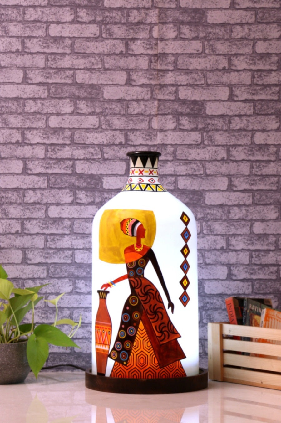 Hand Painted Laurentia Red White Glass Shade Table Lamp