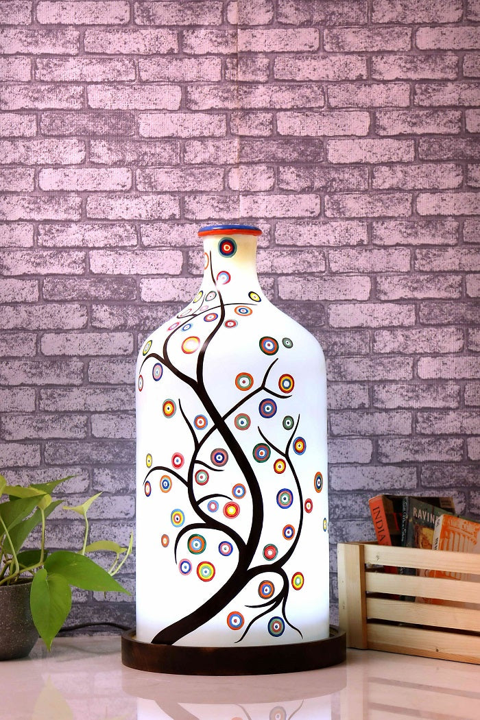 Artful Timber Hand Painted White Glass Shade Table Lamp