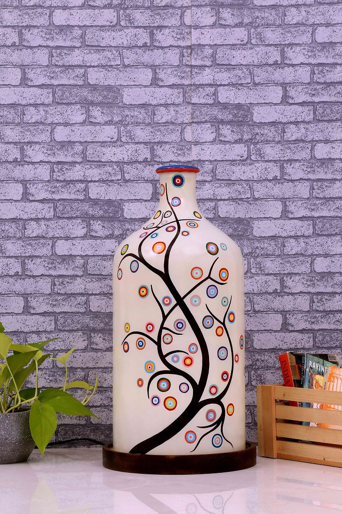 Artful Timber Hand Painted White Glass Shade Table Lamp