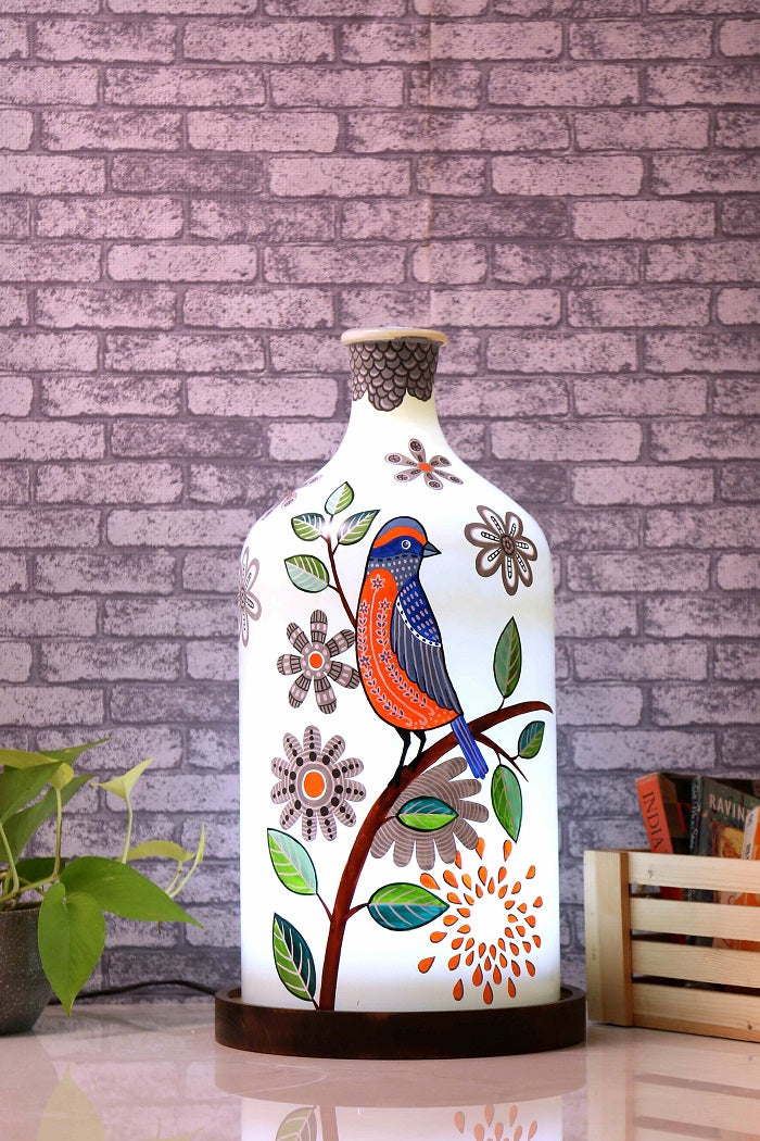Feather Beauty Hand Painted Glass Shade Table Lamp