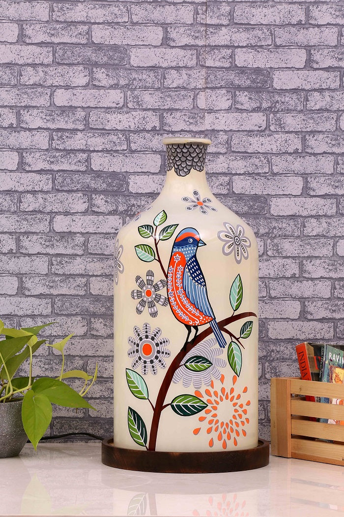 Feather Beauty Hand Painted Glass Shade Table Lamp