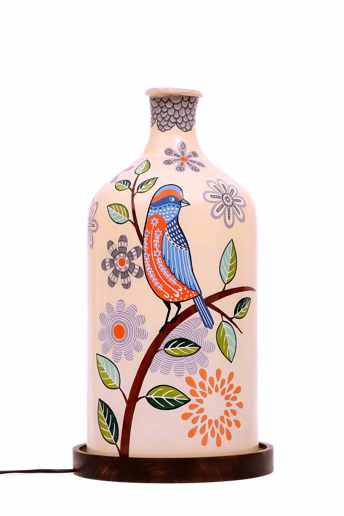 Feather Beauty Hand Painted Glass Shade Table Lamp