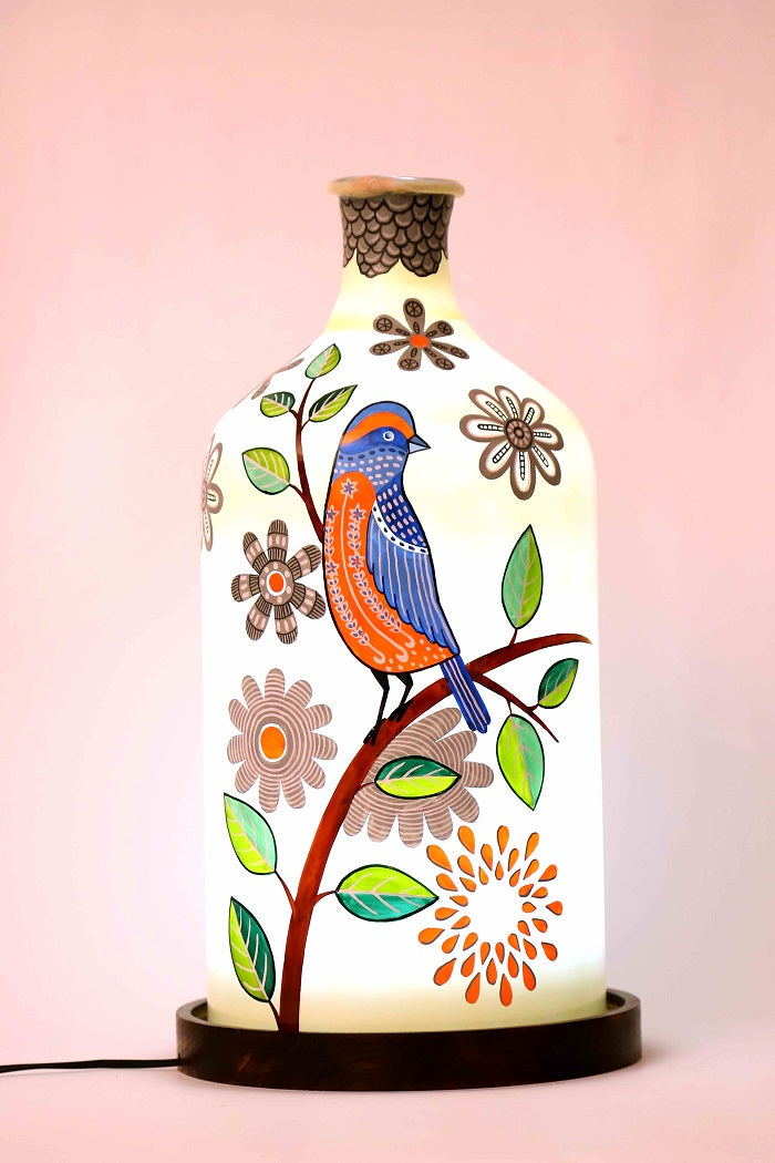 Feather Beauty Hand Painted Glass Shade Table Lamp